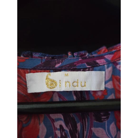 Bindu floral Tiered Smocked Waist Flowy Boho Cottage Fairy Maxi Dress V neck M - Picture 3 of 7